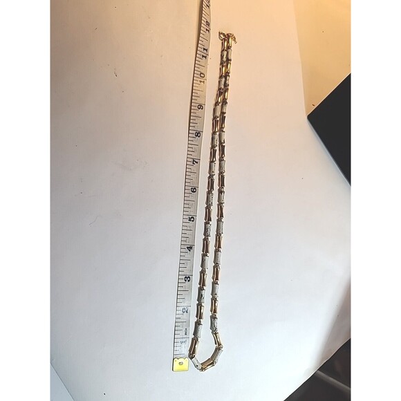 Vintage Trifari MCM Modernist White & Gold Geometric Bead 24" Necklace - Picture 6 of 6